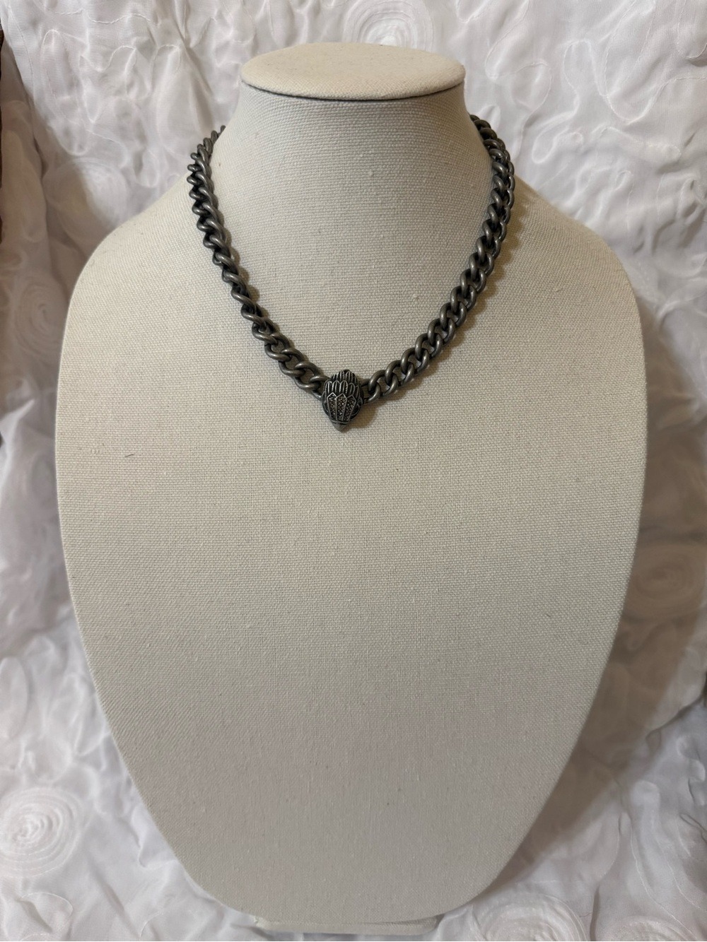 Kurt Geiger Gunmetal Eagle Head 15” Bib Necklace